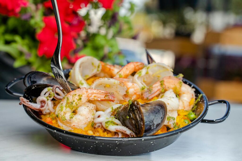 A seafood meal with rice